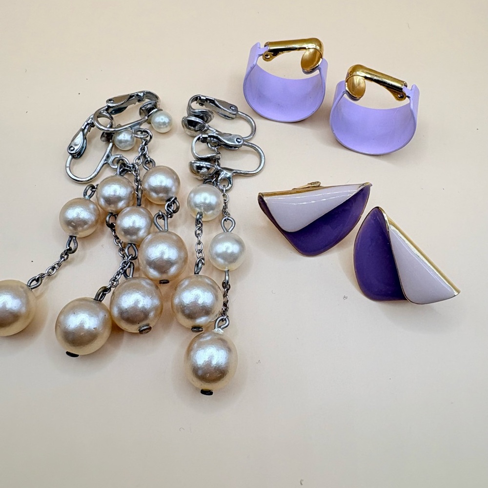 Elegant Pearl and Purple Earring Bundle of Clip Ons
